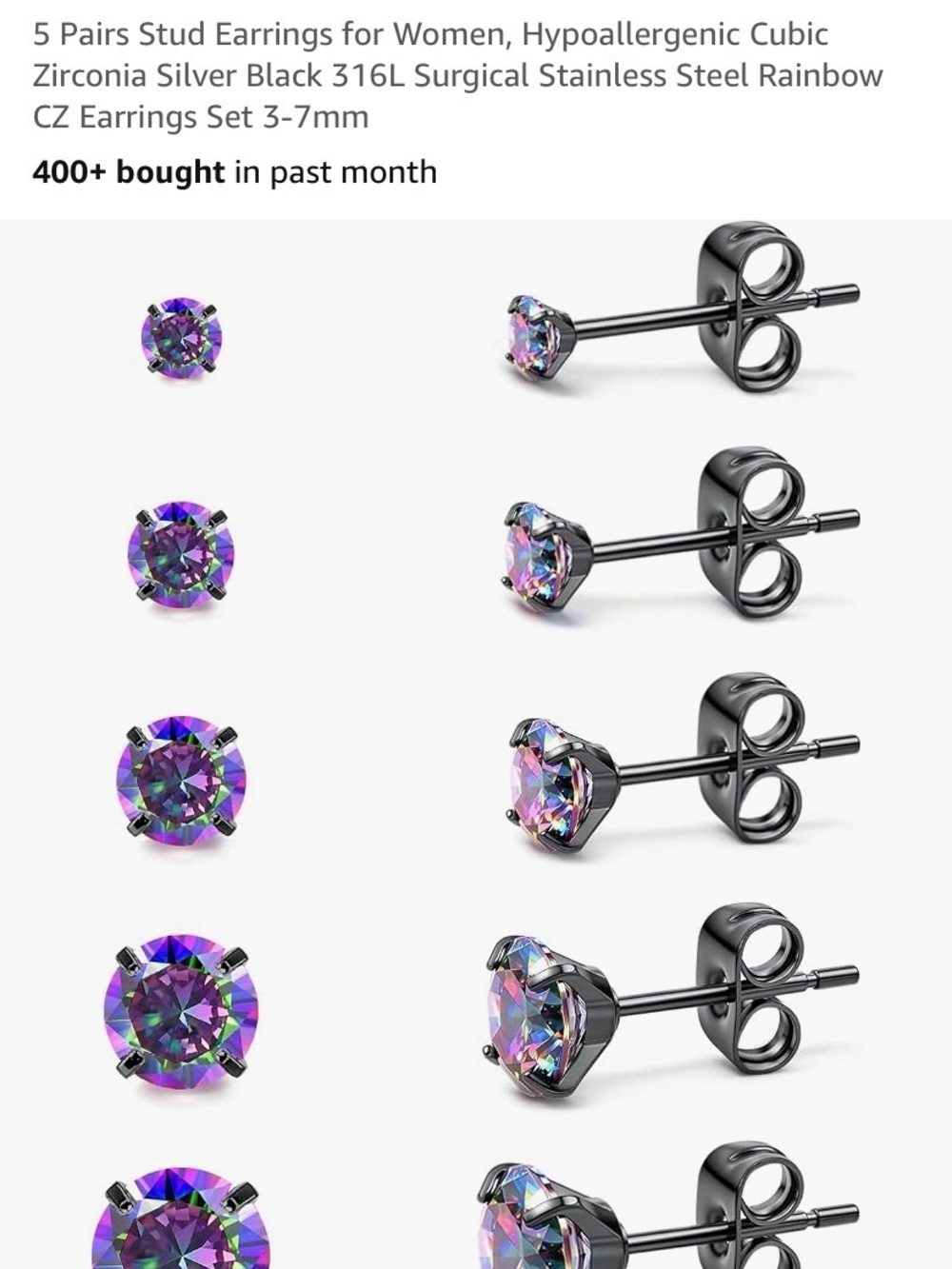 5 pairs hypoallergenic CZ earrings